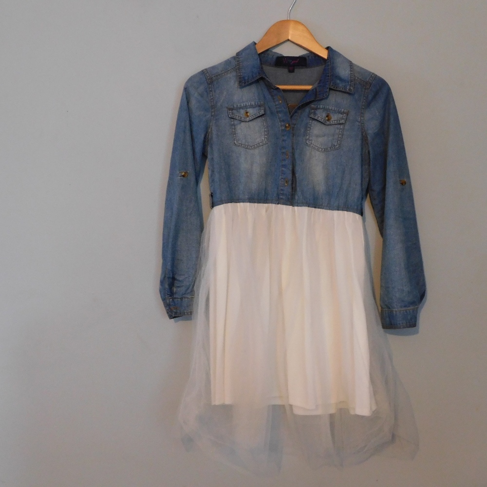 Nordstrom denim tulle dress button-down